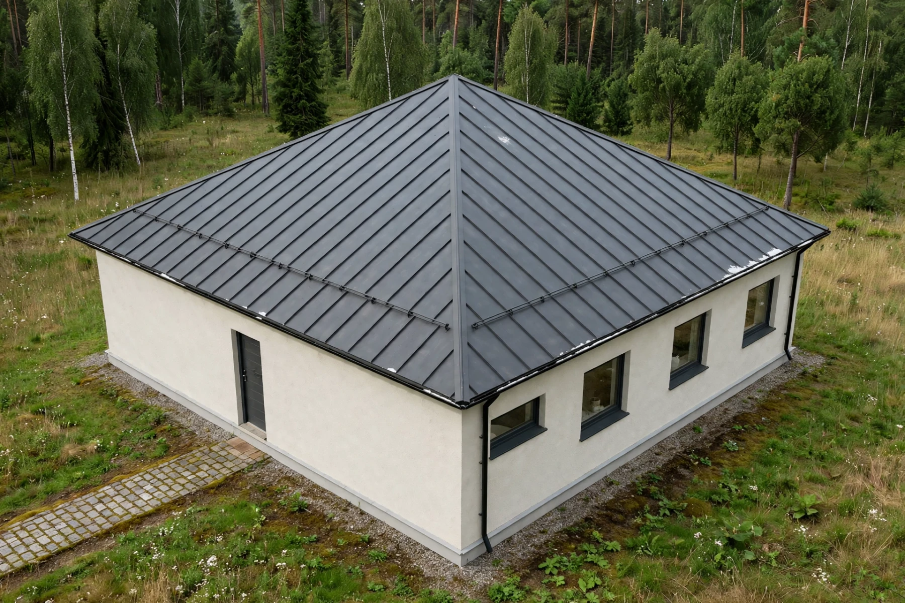 ИИ-визуализация: Одноэтажный дом 12 × 12 м — 4 спальни